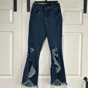 Venus Size 8 Frayed Flare Leg Jeans